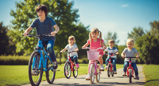 Kids are riding cycle in the garden