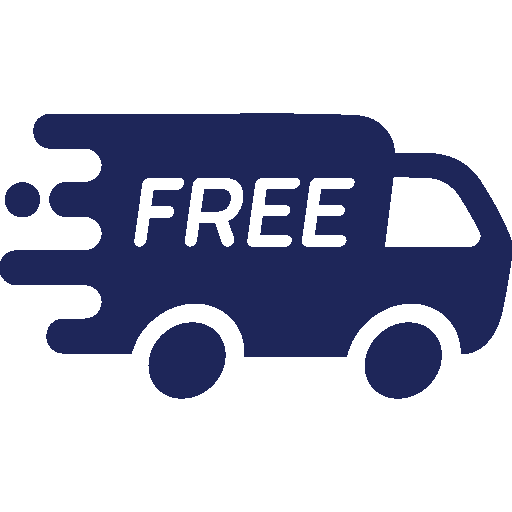Navy blue delivery truck icon with 'FREE' text on a white background
