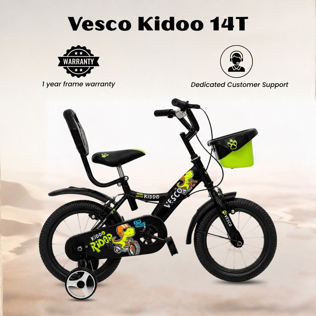 Kiddo 14T Kids Cycle with Back Rest & Training Wheels - Vesco Cycles