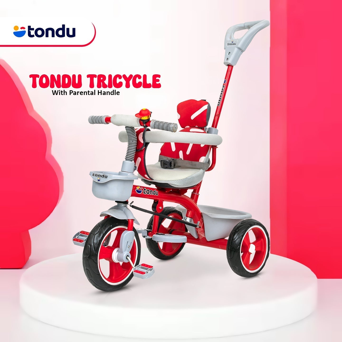 Red TONDU Tricycle for Kids with Safety Arm & Seat Belt - Vesco Cycles