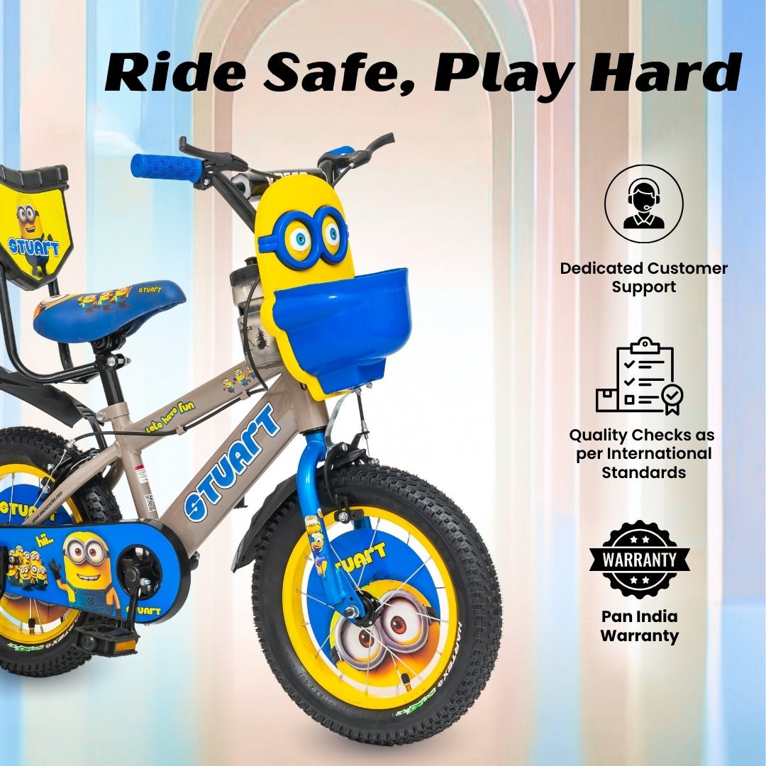 VESCO Stuart 14T Kids Bicycle with Training Wheels & Backrest | Single Speed Cycle for Boys & Girls Age 2 - 5 Years (Mocha Brown) - Vesco Cycles