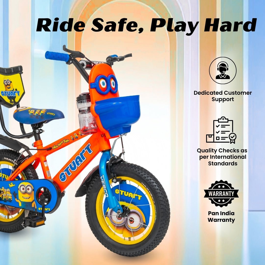 VESCO Stuart 14T Kids Bicycle with Training Wheels & Backrest | Single Speed Cycle for Boys & Girls Age 2 - 5 Years (Orange) - Vesco Cycles