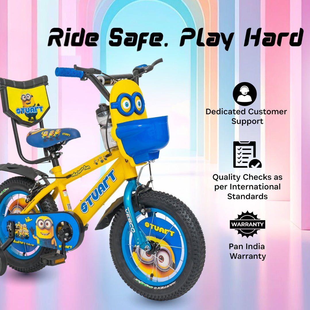 VESCO Stuart 14T Kids Bicycle with Training Wheels & Backrest | Single Speed Cycle for Boys & Girls Age 2 - 5 Years (Yellow) - Vesco Cycles
