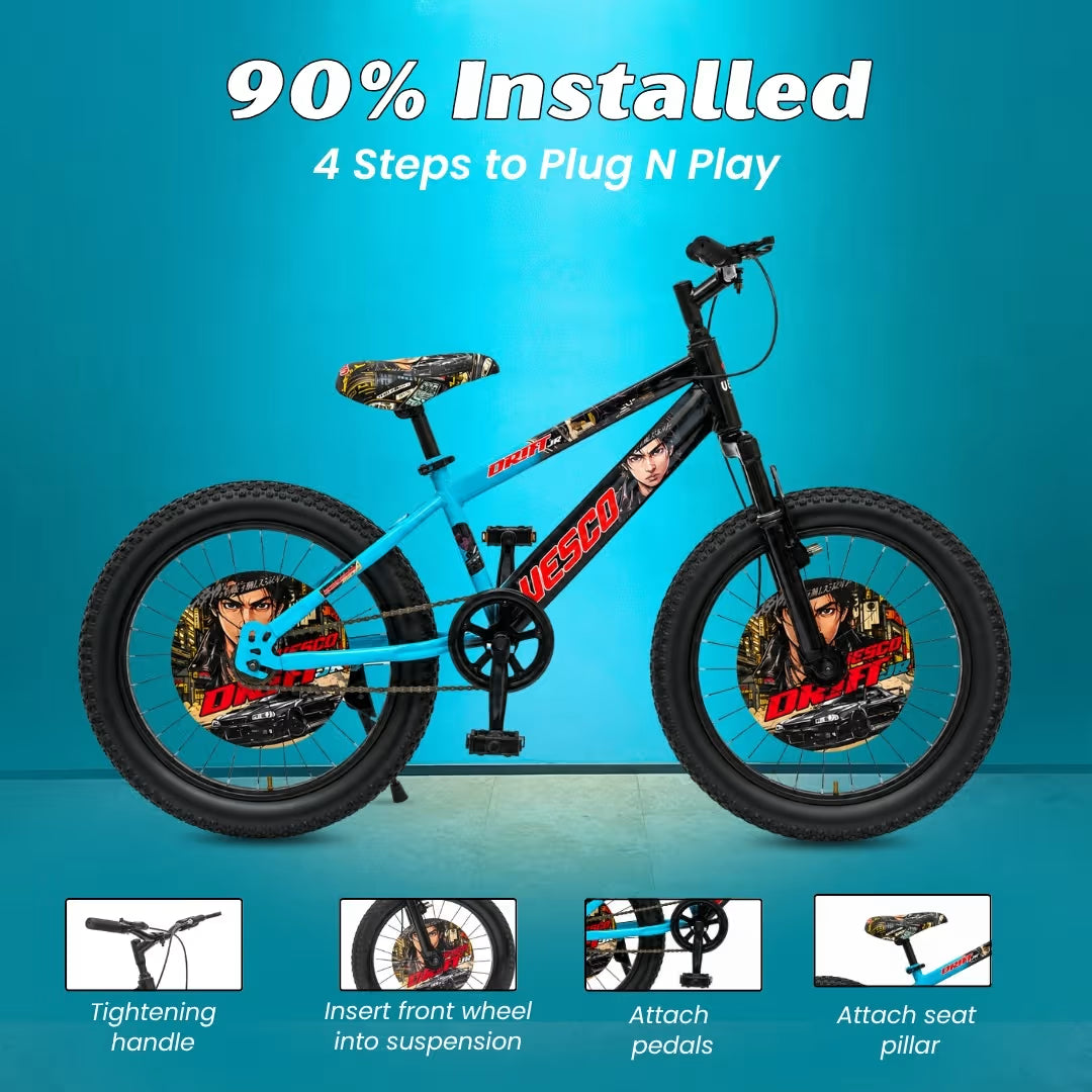 VESCO Drift Jr 20T Fat Tyre Kids Cycle for Boys, Front Suspension, Ideal for 6 to 9 Years| Blue