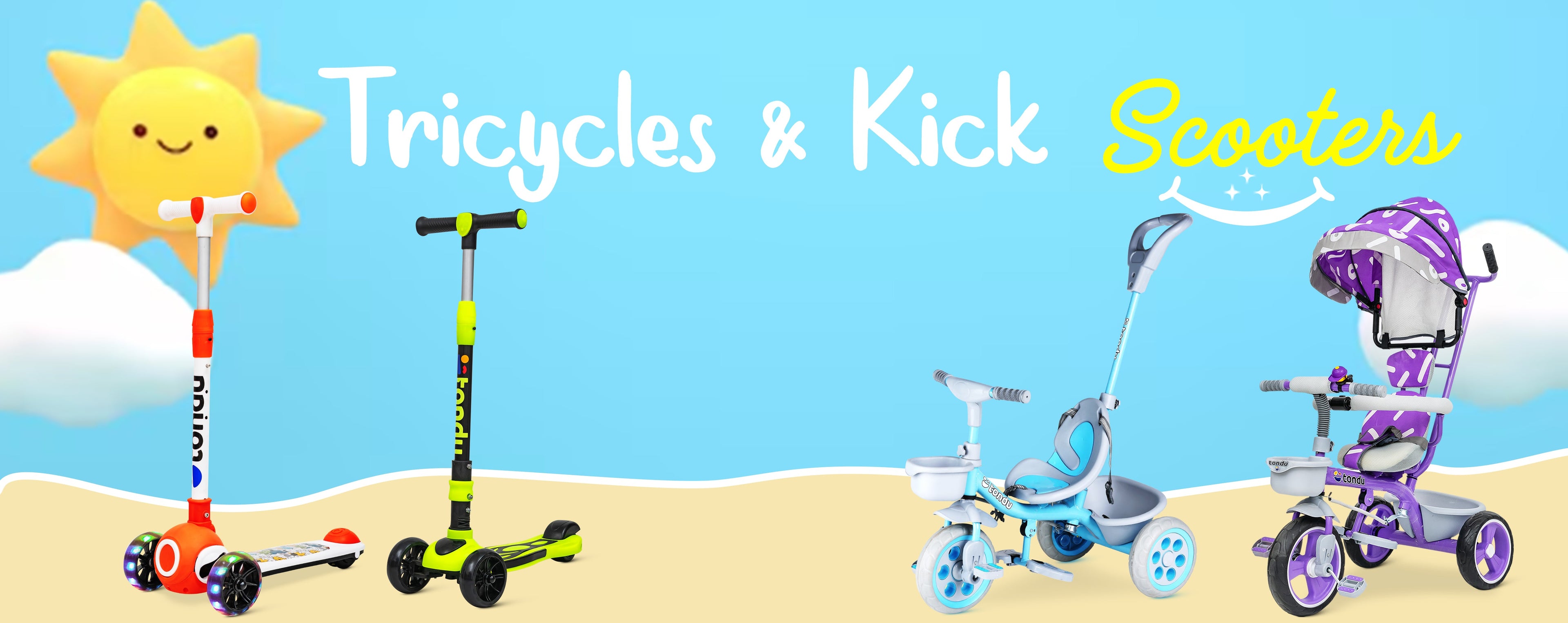 tricycles and kick scooter