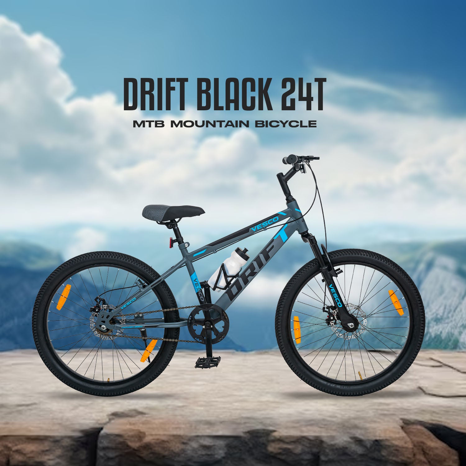 VESCO 24-T Drift Cycle for Big Kid's MTB Mountain Bike (Grey)