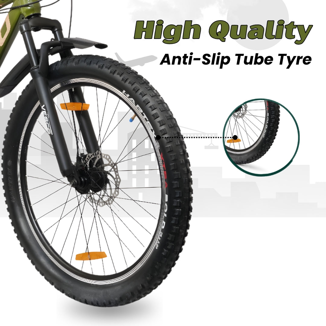 VESCO Ambush 27.5T Mountain Bike – 21 Speed | Strong Steel Frame | Dual Disc Brake | Ideal for 15+ Adults (Green)