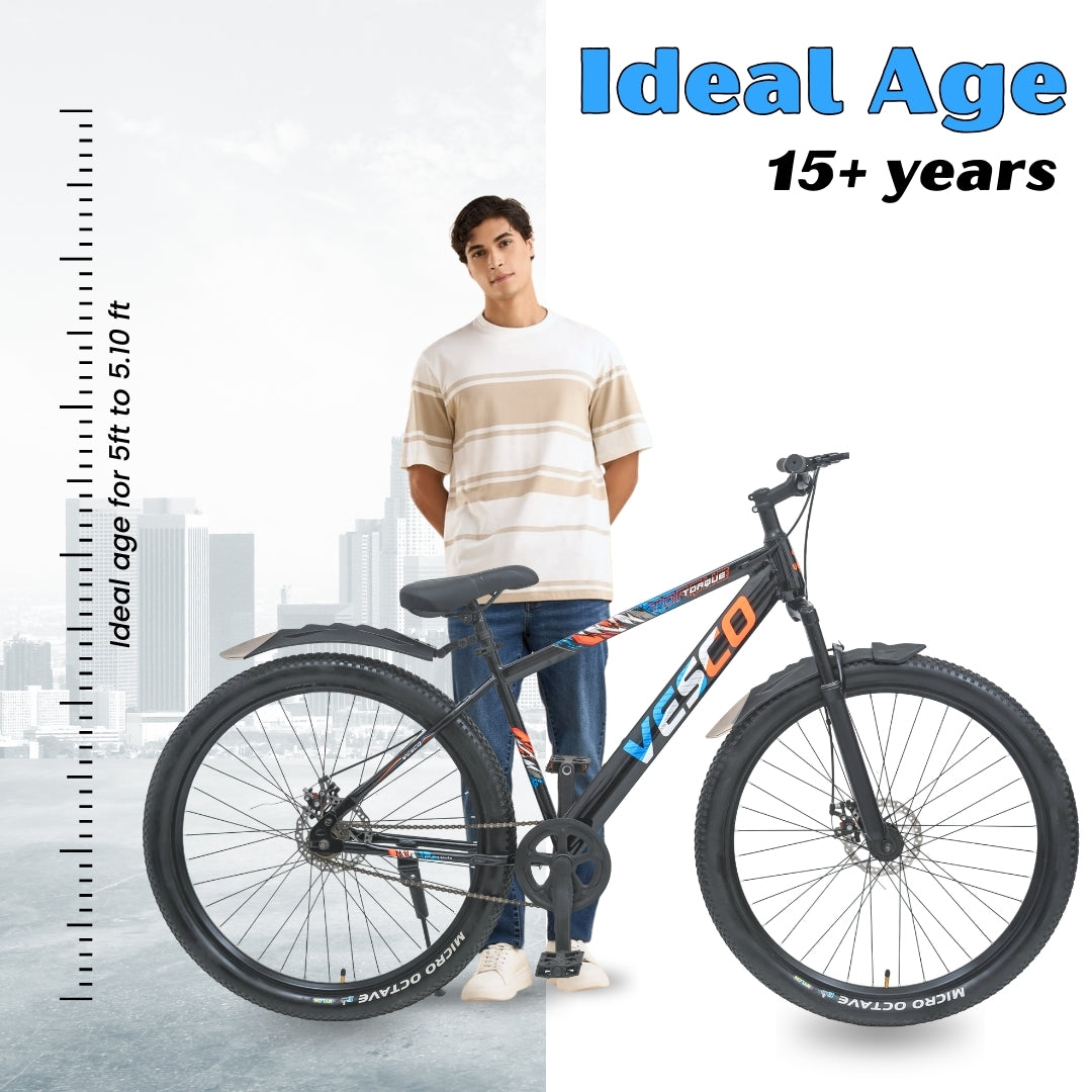 VESCO Torque 27.5T MTB Cycle for Men | Single Speed | Dual Disc Brake | Front Suspension