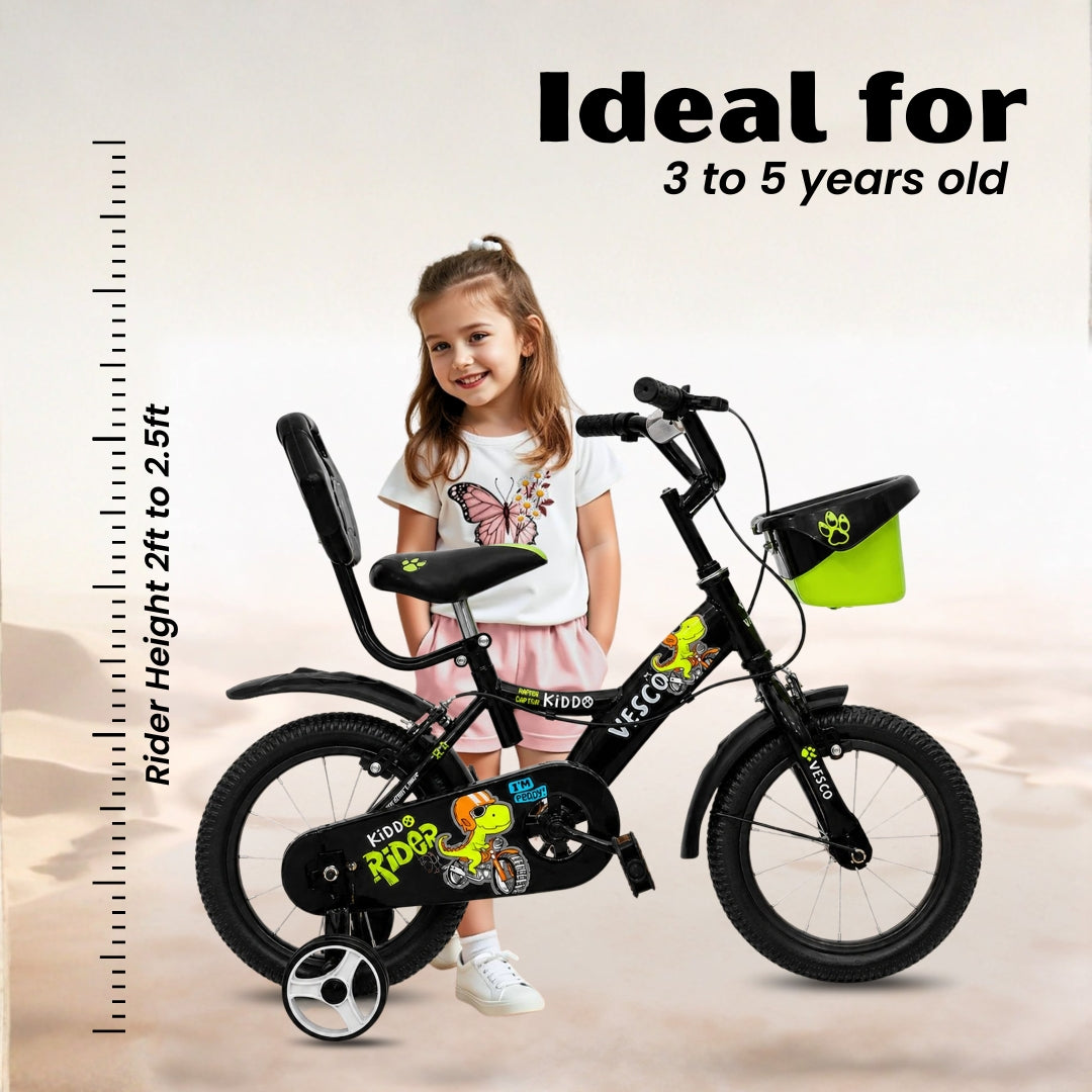Kiddo 14T Kids Cycle with Back Rest & Training Wheels