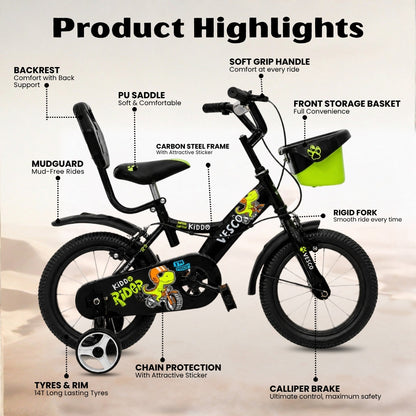 Kiddo 14T Kids Cycle with Back Rest & Training Wheels