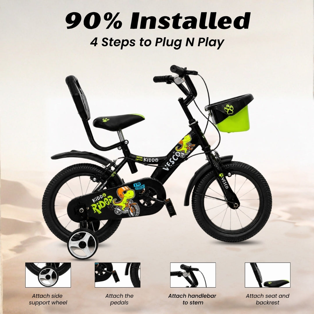 Kiddo 14T Kids Cycle with Back Rest & Training Wheels