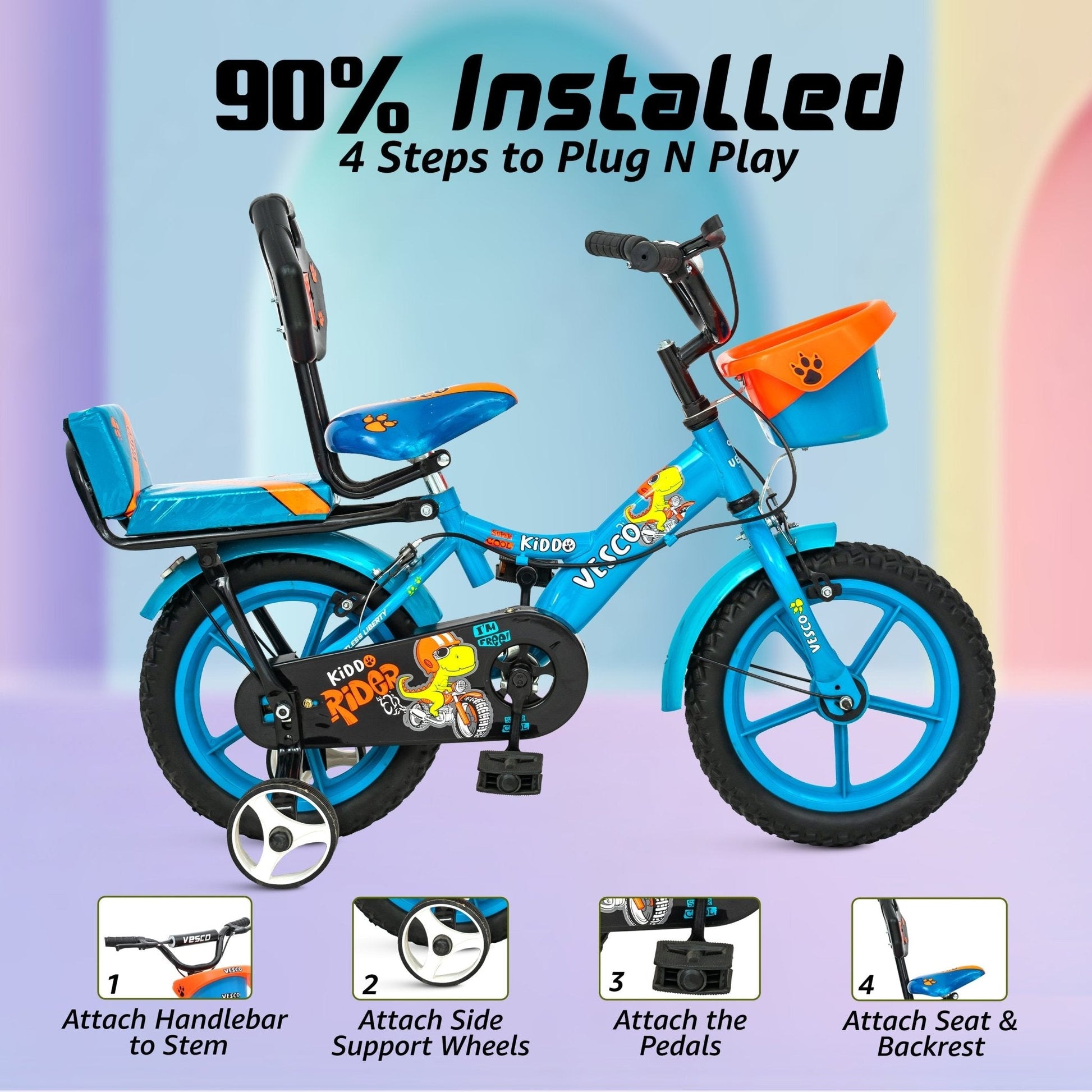 14 - T Blue Kiddo Cycle Kids Sports Bicycle Training Wheels - Vesco Cycles