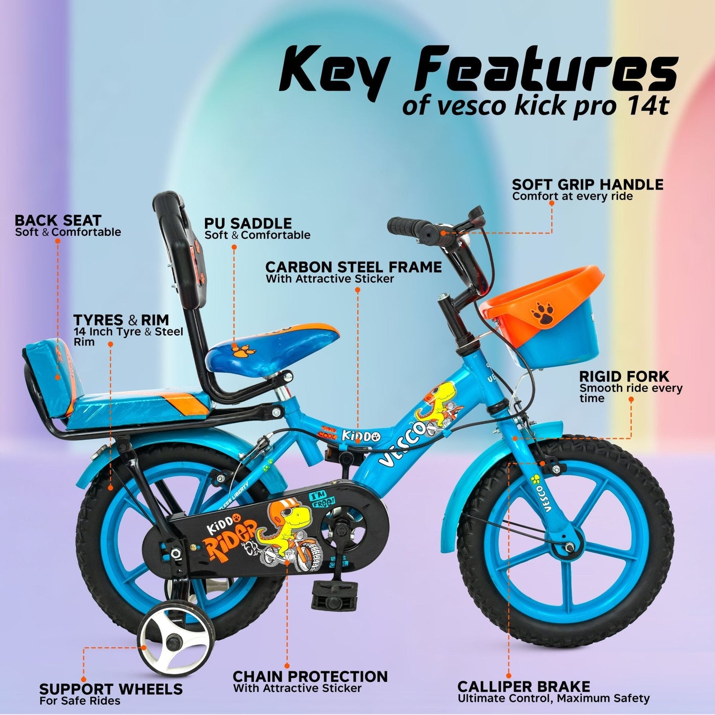14 - T Blue Kiddo Cycle Kids Sports Bicycle Training Wheels - Vesco Cycles