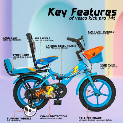 14 - T Blue Kiddo Cycle Kids Sports Bicycle Training Wheels - Vesco Cycles