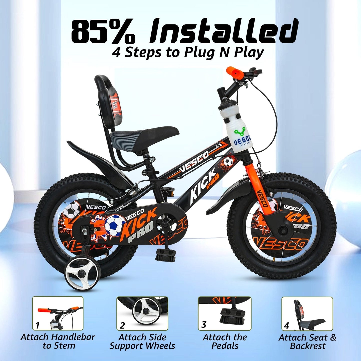 14T Orange Kick Pro Bicycle for Kids 3 to 5 Years - Vesco Cycles