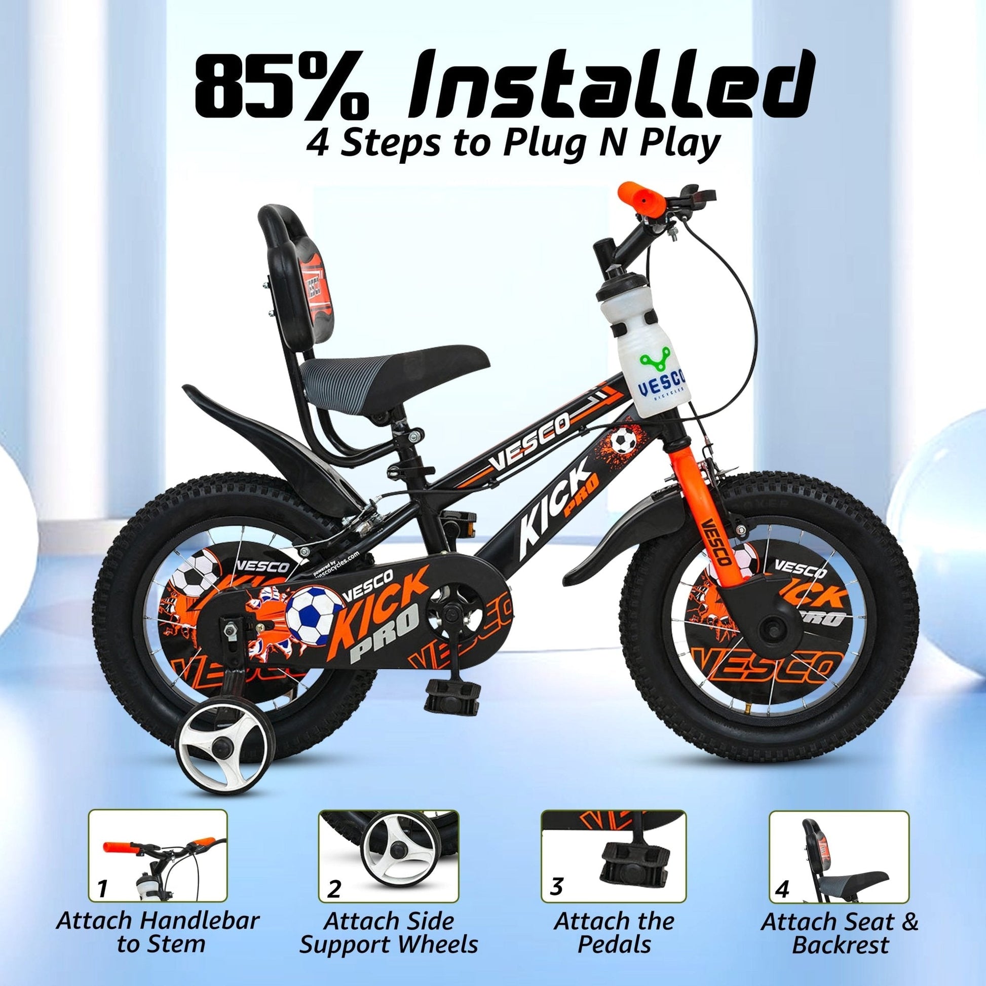 14T Orange Kick Pro Bicycle for Kids 3 to 5 Years - Vesco Cycles