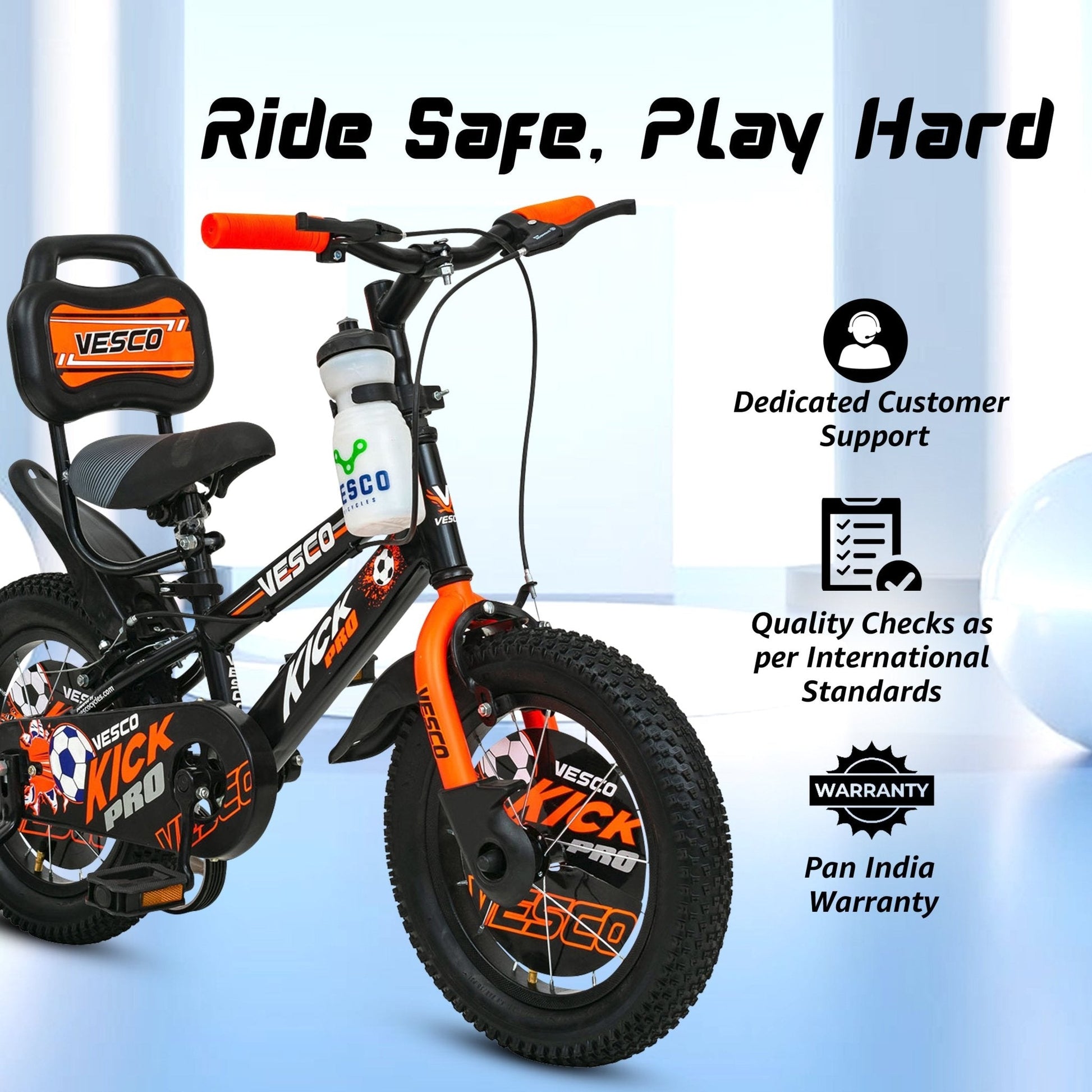 14T Orange Kick Pro Bicycle for Kids 3 to 5 Years - Vesco Cycles