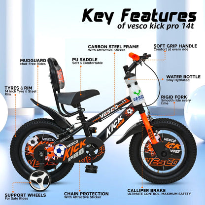 14T Orange Kick Pro Bicycle for Kids 3 to 5 Years - Vesco Cycles