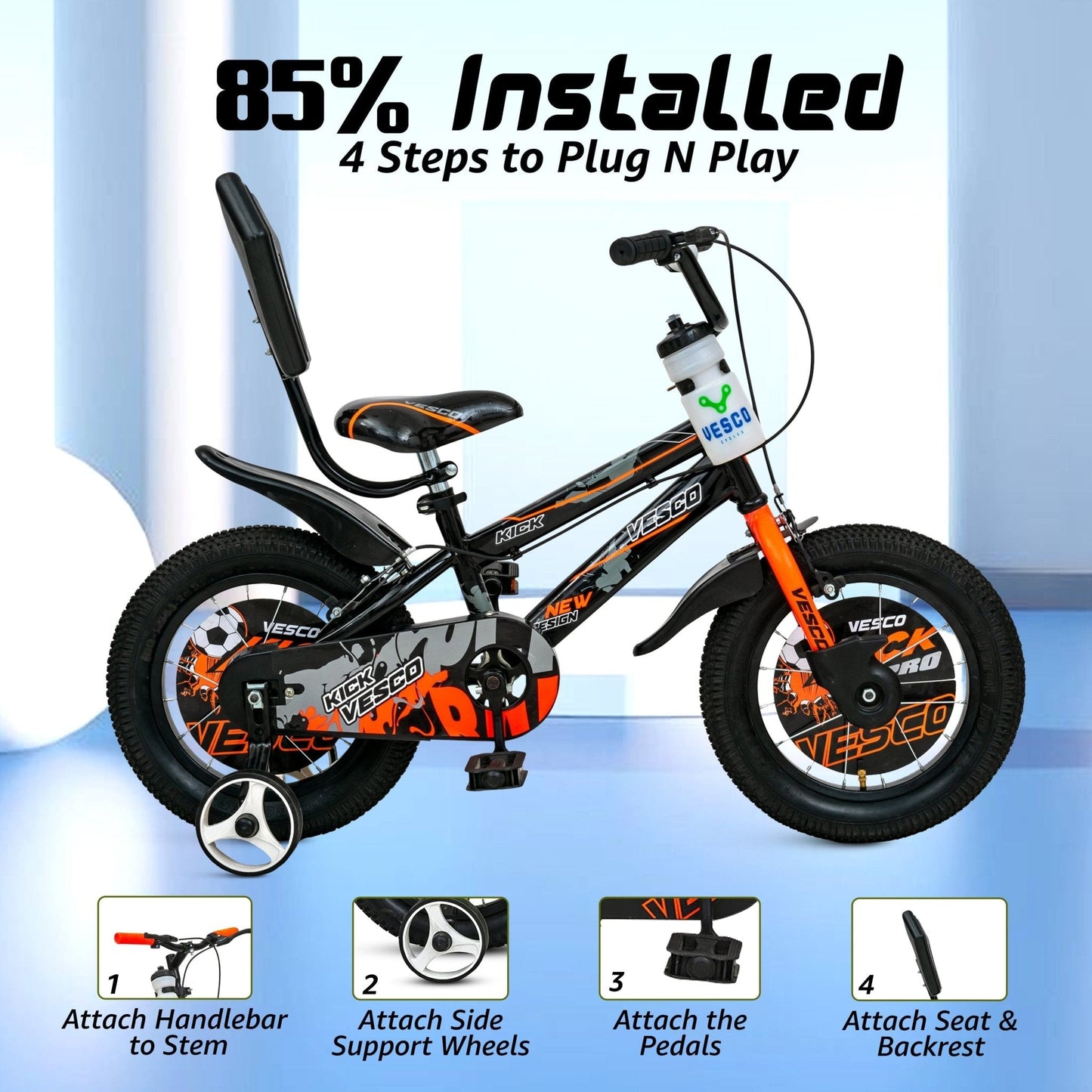 14T Orange Kick Sports Kids Bicycle - Vesco Cycles