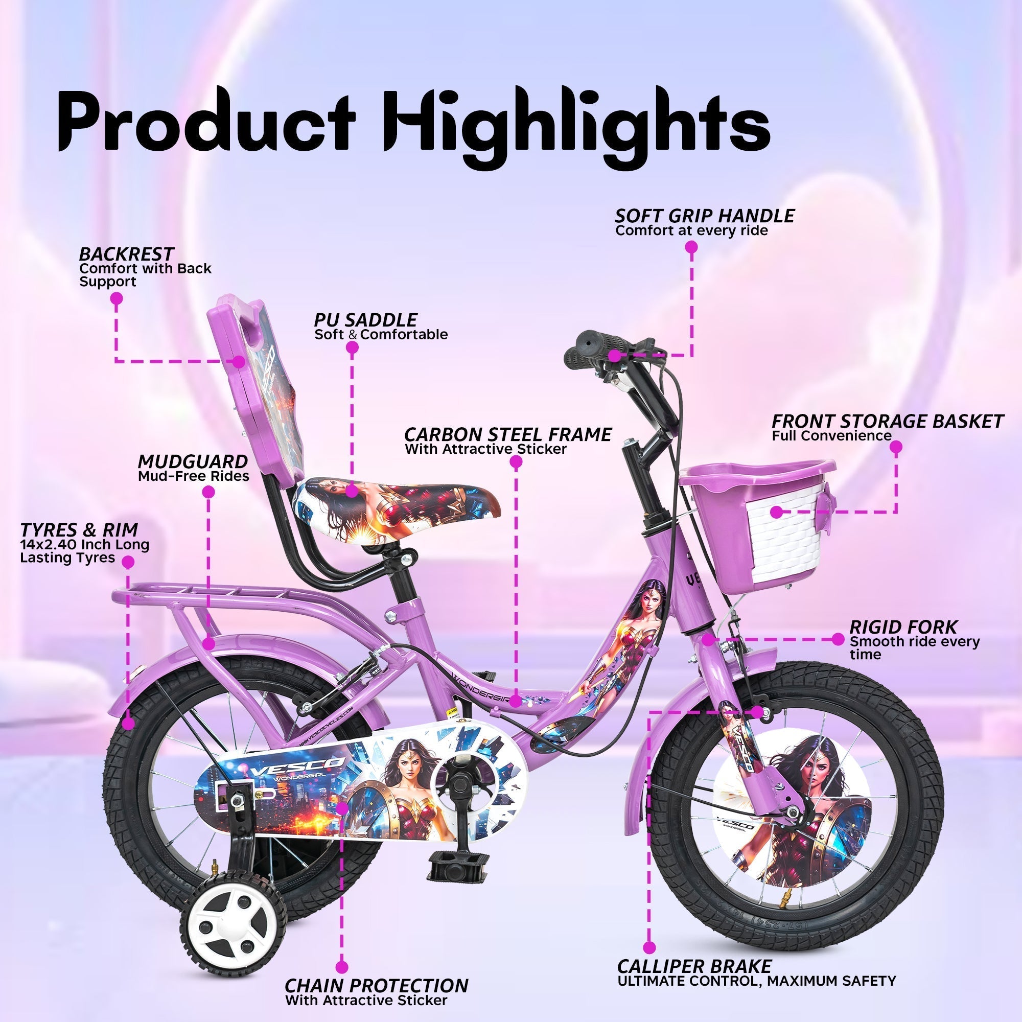 14T Wondergirl Kids Cycle for Girls - Vesco Cycles