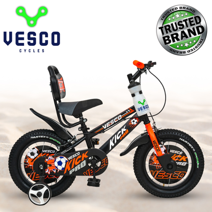 VESCO Kick Pro Orange 14T Bicycle for Kids Fully Adjustable with Back Seat & Support | Ideal for 3 to 5 Years Kid