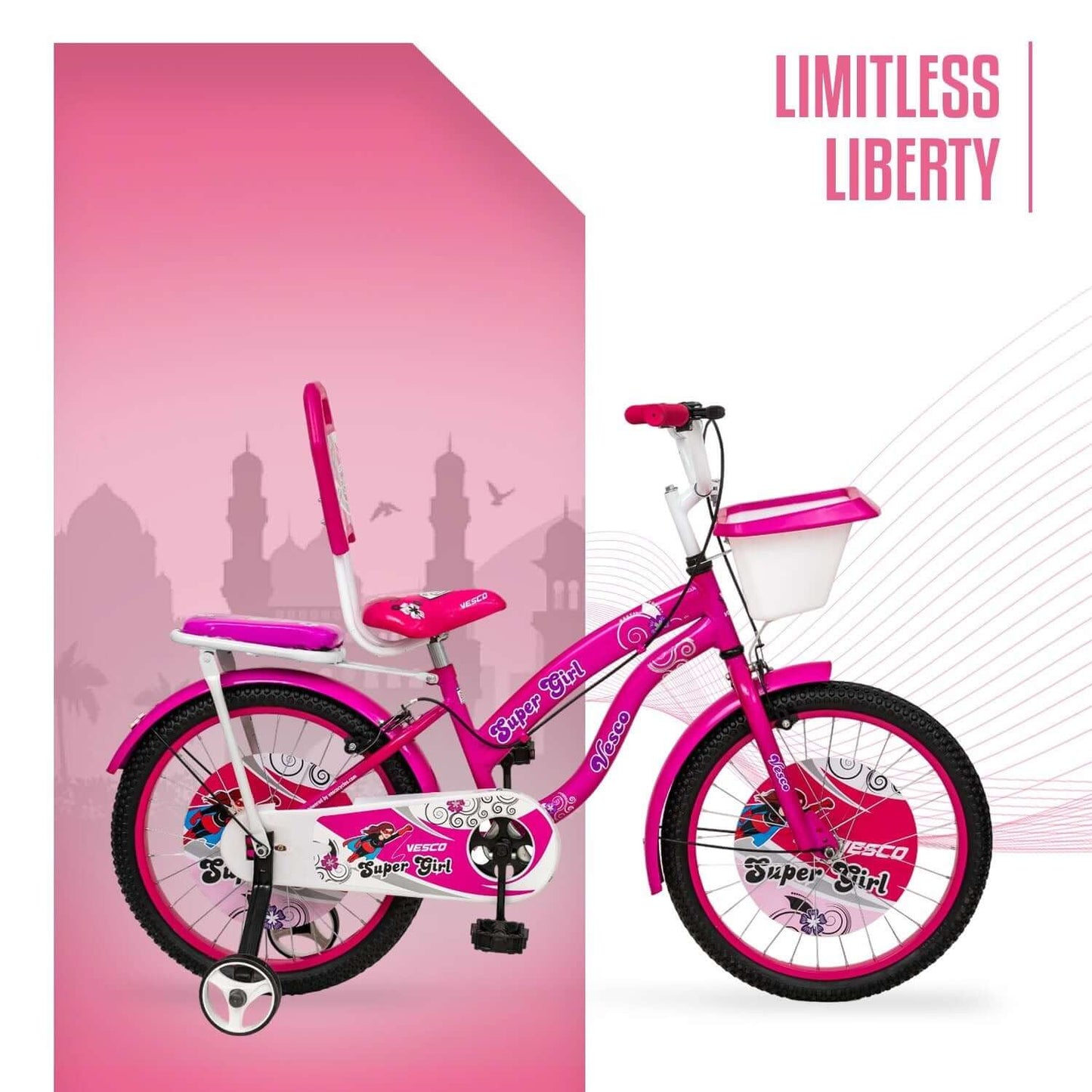 20 - T Pink Super Girl Cycle Kid's Bike - Vesco Cycles