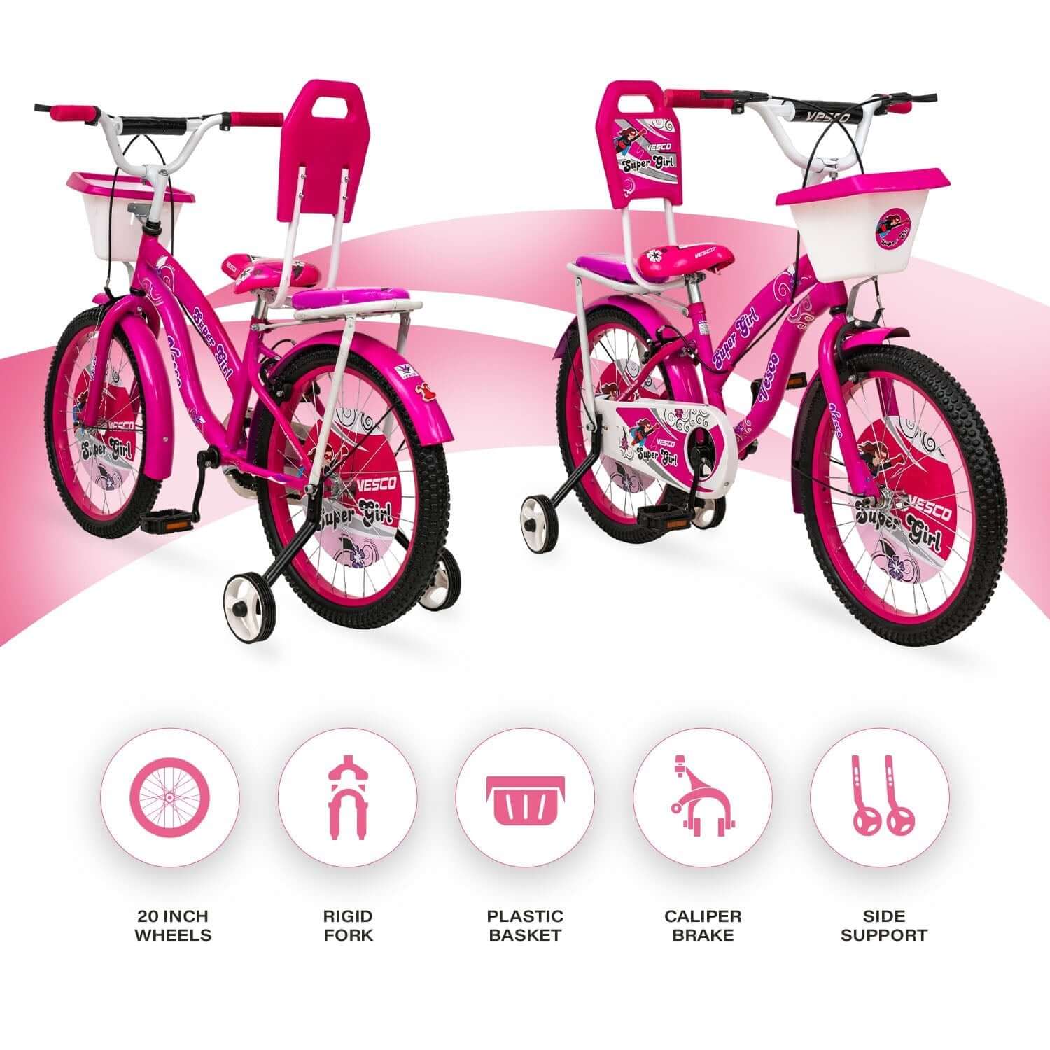 20 - T Pink Super Girl Cycle Kid's Bike - Vesco Cycles