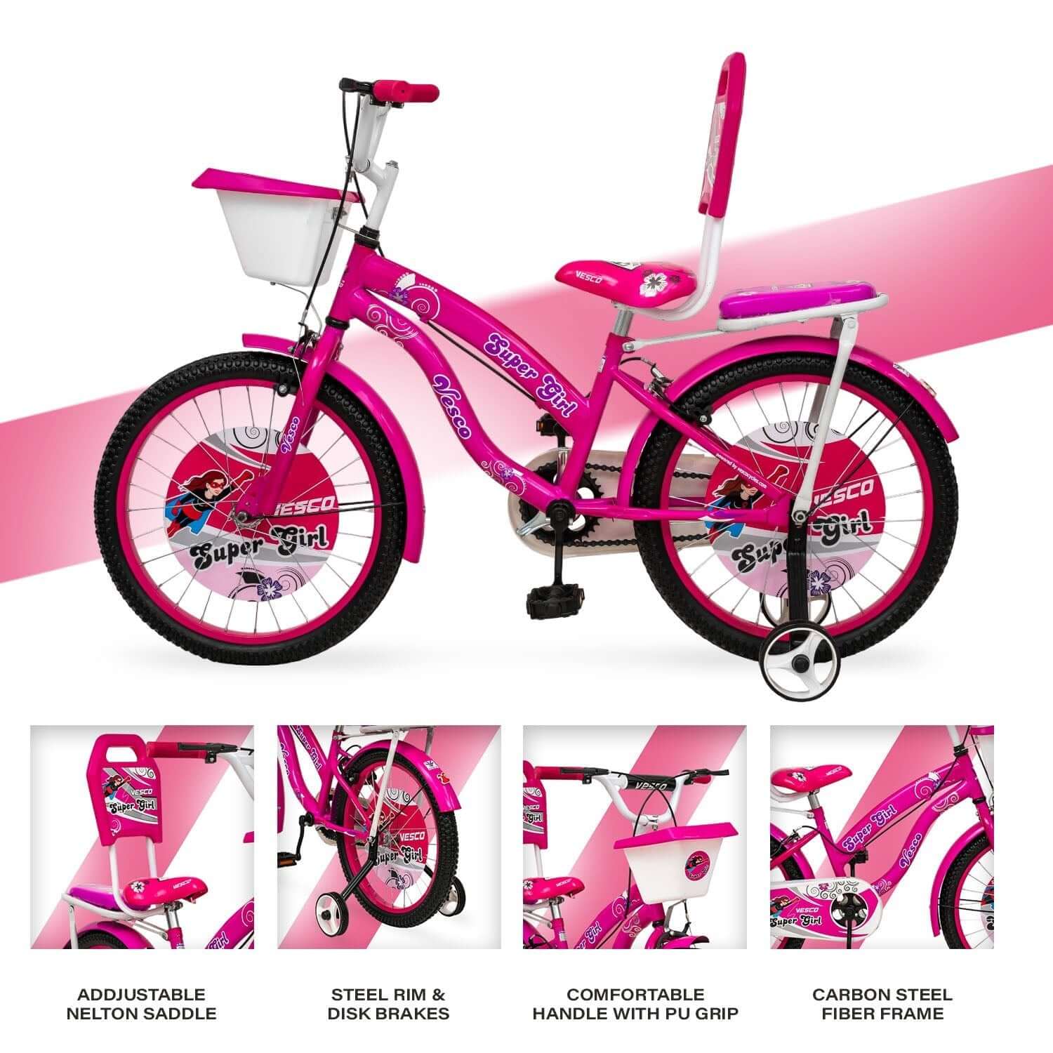 20 - T Pink Super Girl Cycle Kid's Bike - Vesco Cycles