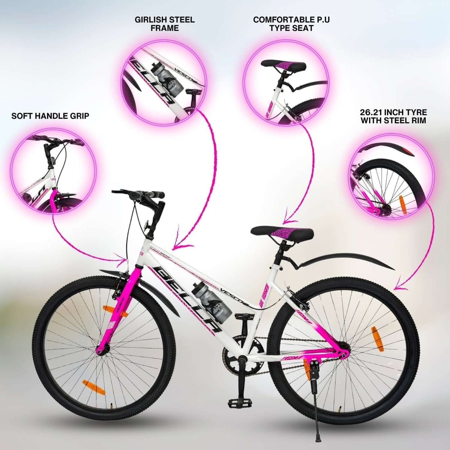 26T Bella Pink Bicycle For Girls & Women - Vesco Cycles