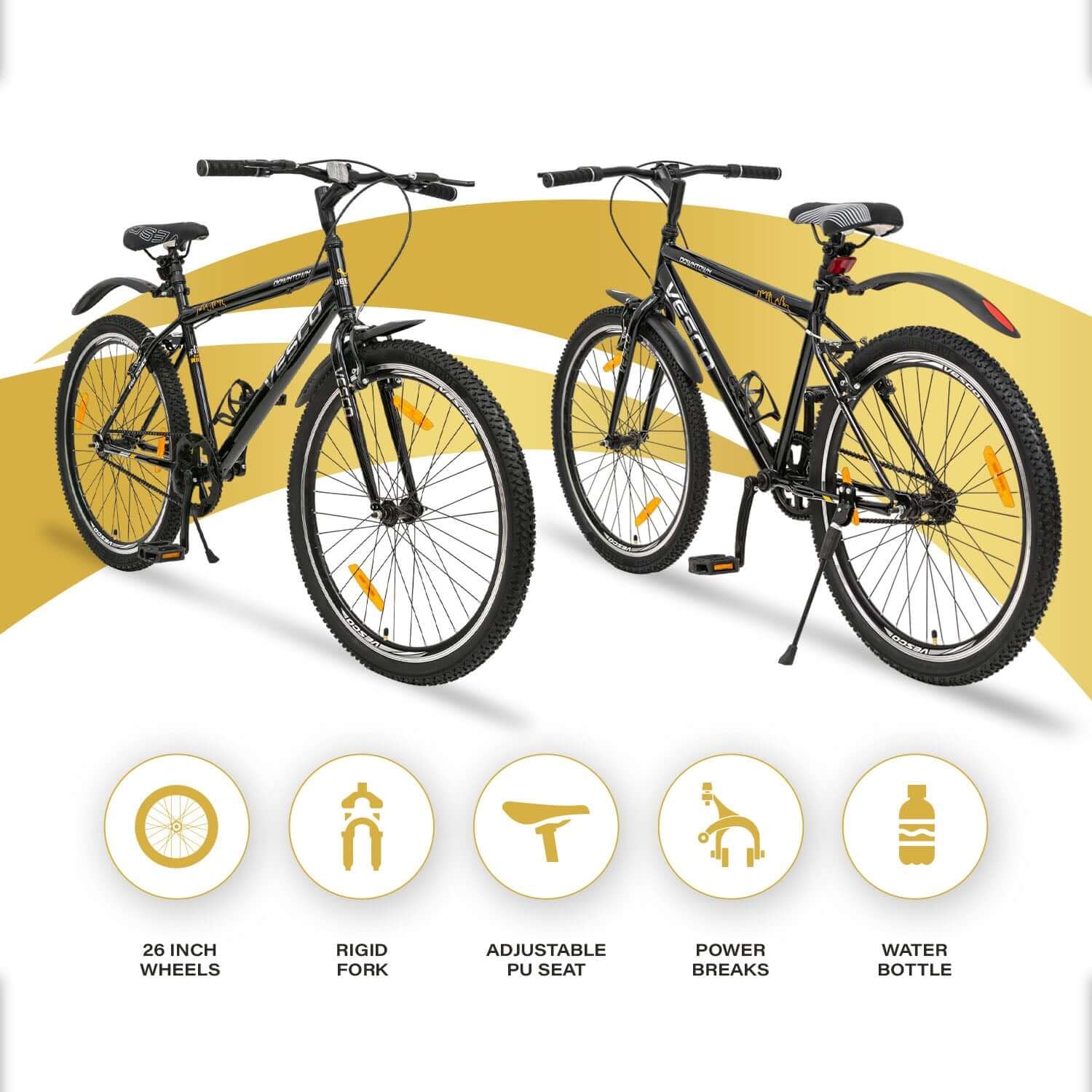 26T Black Downtown Cycle for Adults - Vesco Cycles