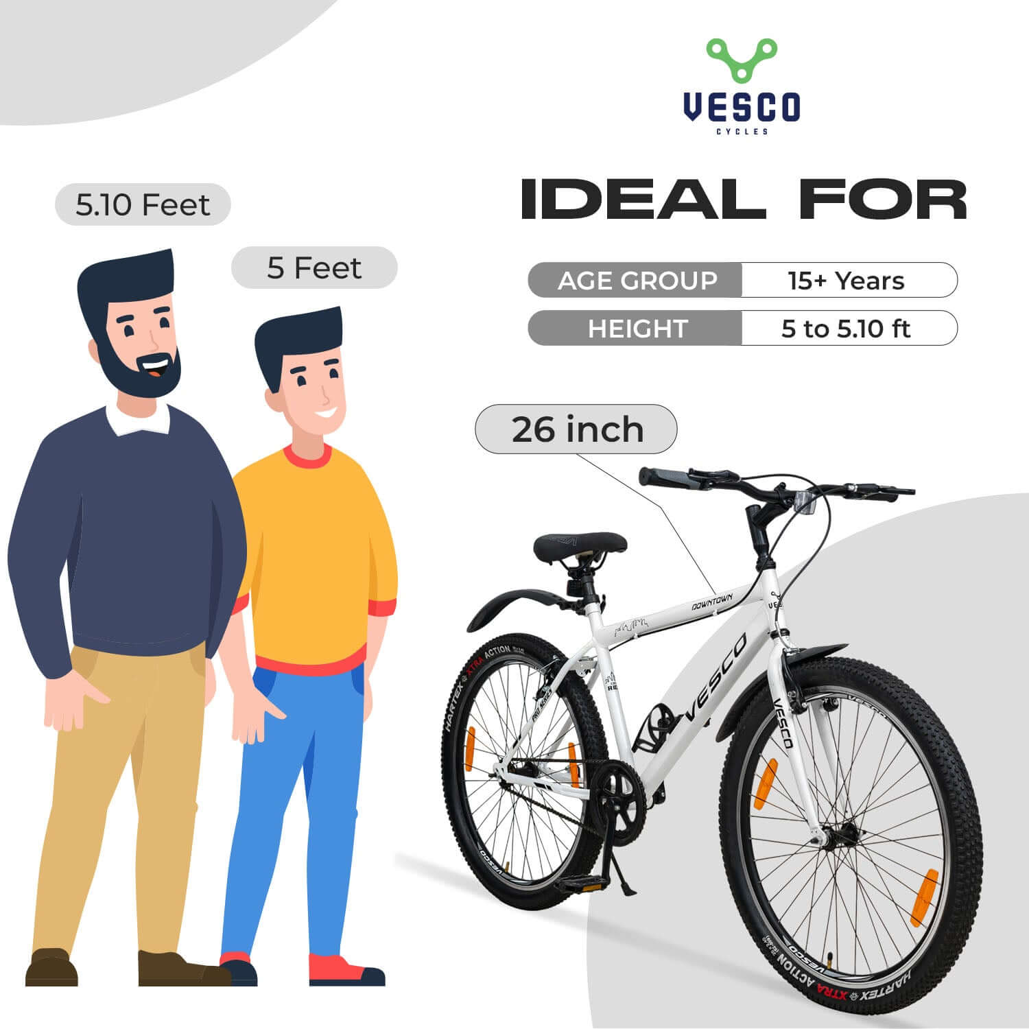 26T White Downtown Hybrid Cycle - Vesco Cycles