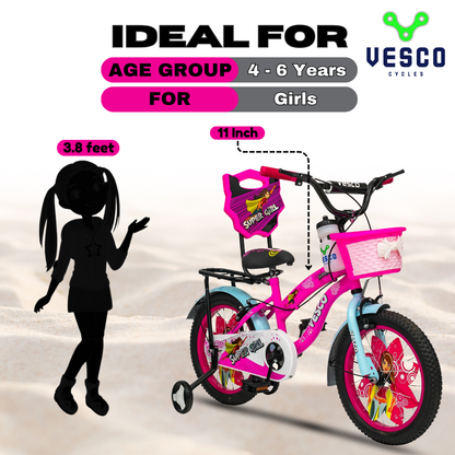 VESCO Super Girl 16 T Road Cycle (Single Speed, Pink, Rigid)