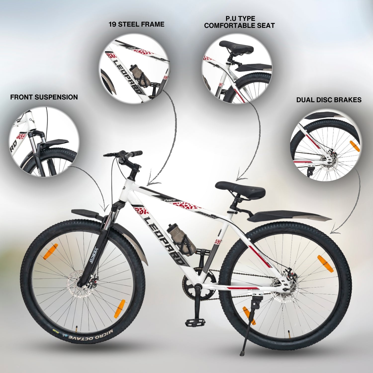 Vesco Leopard 27.5 Bicycle for Men with Dual Disc brakes | Front Suspension | Ideal for: 17+ Years Boys & Men