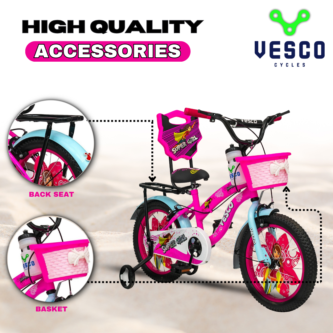 VESCO Super Girl 16 T Road Cycle (Single Speed, Pink, Rigid)