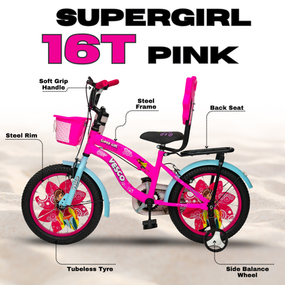 VESCO Super Girl 16 T Road Cycle (Single Speed, Pink, Rigid)