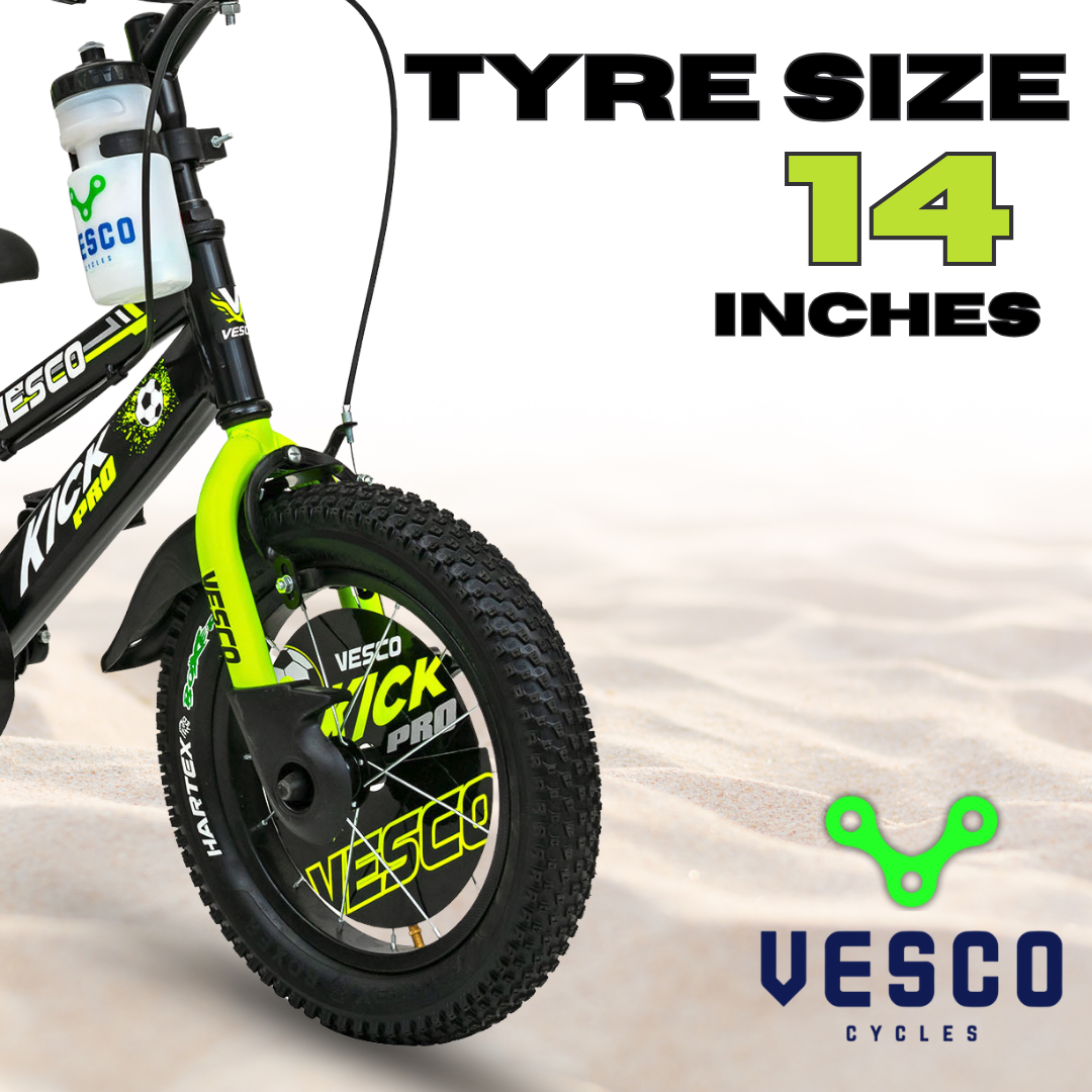 VESCO Kick Pro Green 14T Bicycle for Kids Fully Adjustable with Back Seat & Support | Ideal for 3 to 5 Years Kid