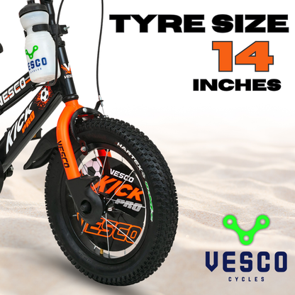 VESCO Kick Pro Orange 14T Bicycle for Kids Fully Adjustable with Back Seat & Support | Ideal for 3 to 5 Years Kid