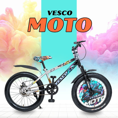 VESCO Moto 20T Premium Kids Cycle with Front Suspension & Dual Disc Brakes | Tube Tyre | 6-9 Years Boys & Girls Bicycle (White, Black)