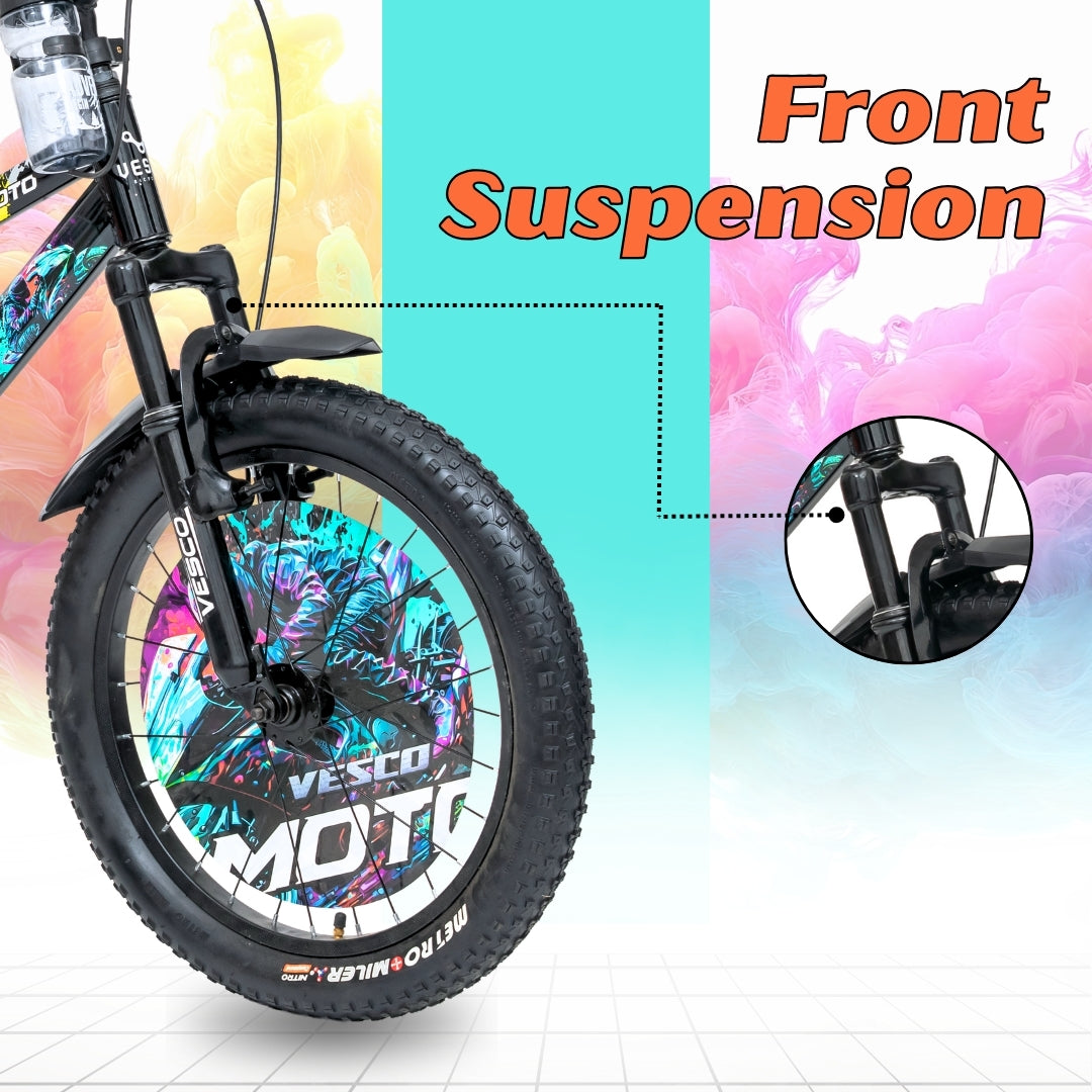 VESCO Moto 20T Premium Kids Cycle with Front Suspension & Dual Disc Brakes | Tube Tyre | 6-9 Years Boys & Girls Bicycle (White, Black)