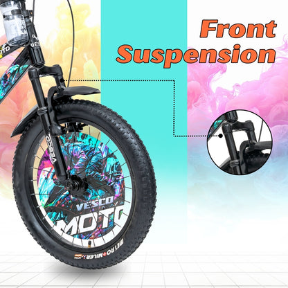 VESCO Moto 20T Premium Kids Cycle with Front Suspension & Dual Disc Brakes | Tube Tyre | 6-9 Years Boys & Girls Bicycle (White, Black)