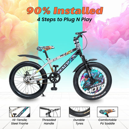 VESCO Moto 20T Premium Kids Cycle with Front Suspension & Dual Disc Brakes | Tube Tyre | 6-9 Years Boys & Girls Bicycle (White, Black)