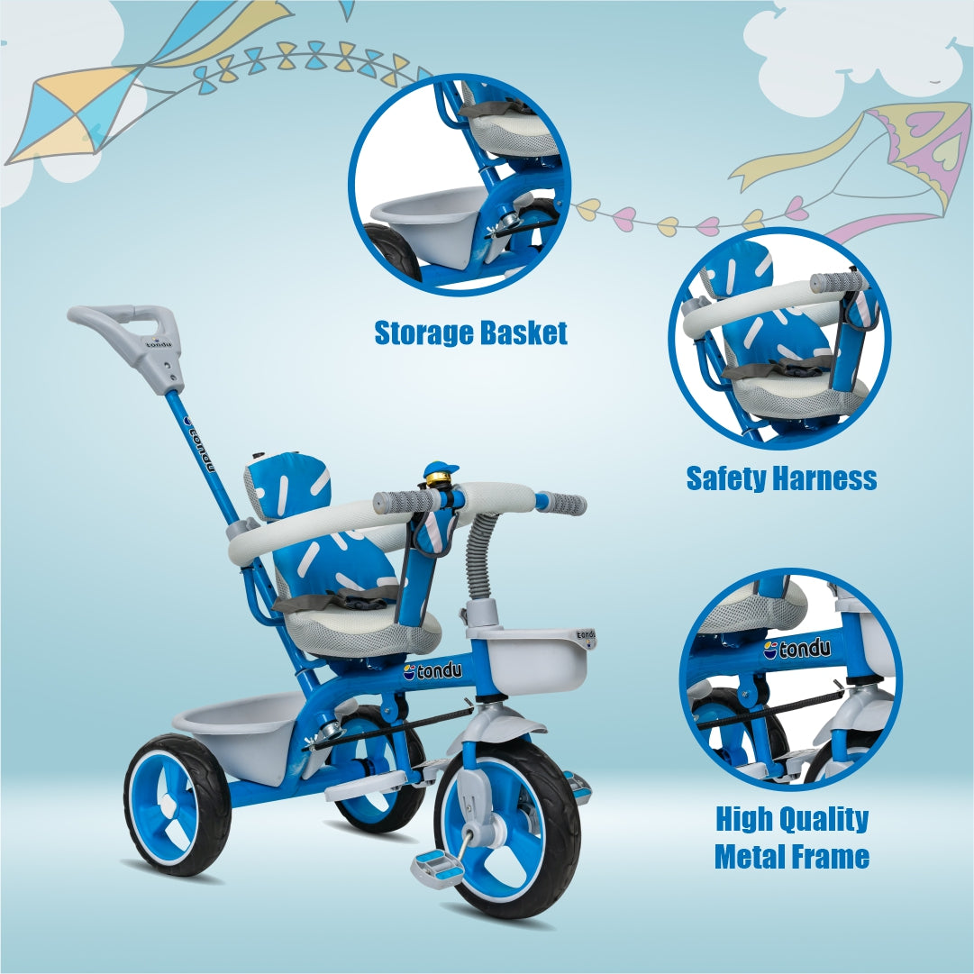 TONDU Tricycle for Baby/Kids with Safety Arm & Seat Belt with Parental Control Tricycle (Blue)