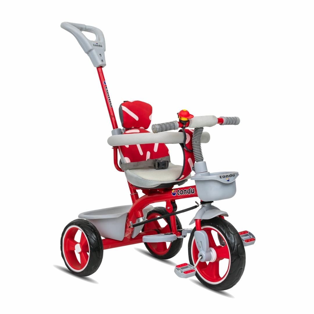 TONDU Tricycle for Baby/Kids with Safety Arm & Seat Belt with Parental Control Tricycle (Red)