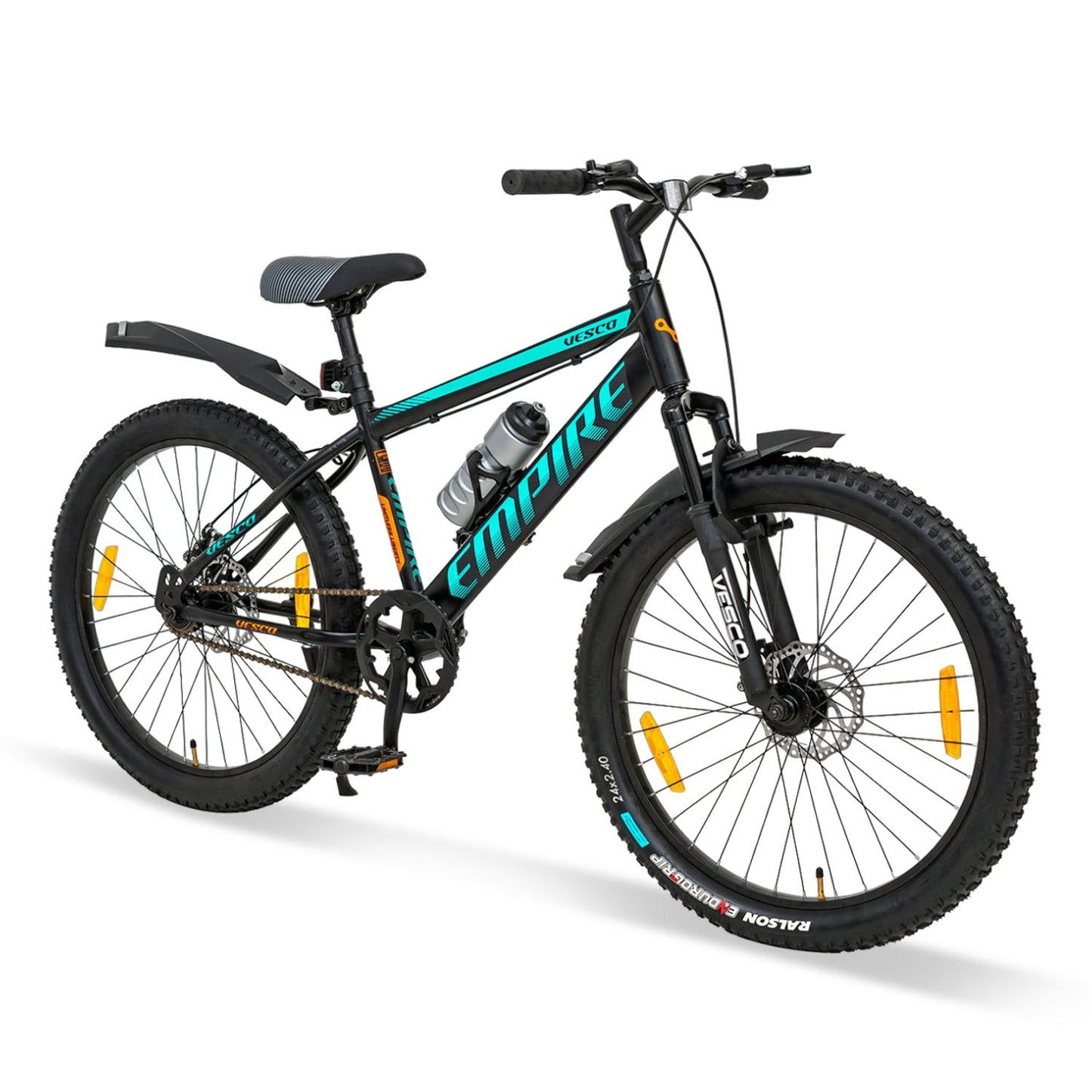 VESCO Empire 24-T Black Dual Disc Front Suspension 16" Frame Single Speed Kids MTB Mountain Cycle - Black