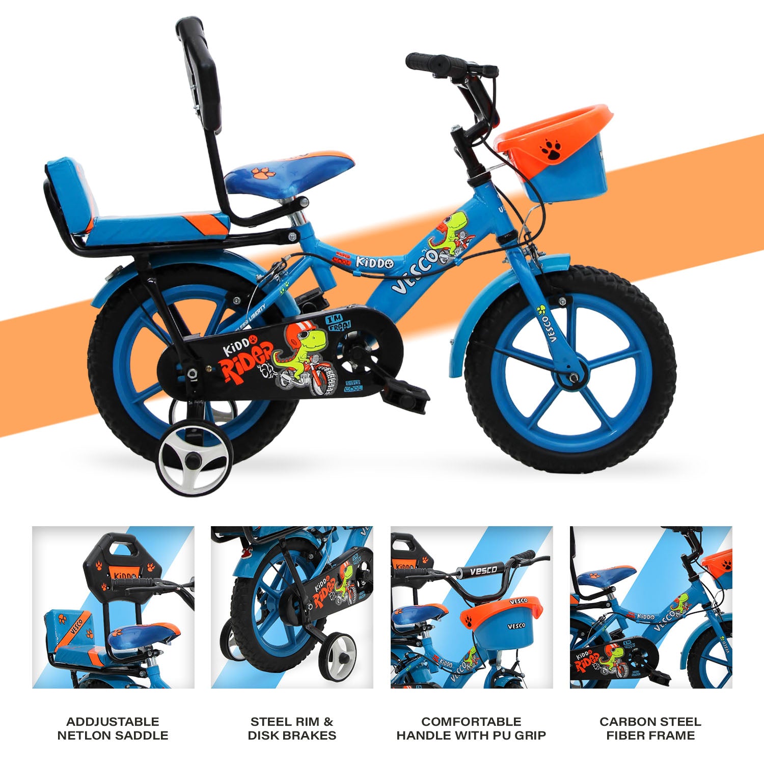 VESCO Kiddo Cycle 14-T Kids Sports Bicycle Training Wheels - Blue - A+ Content