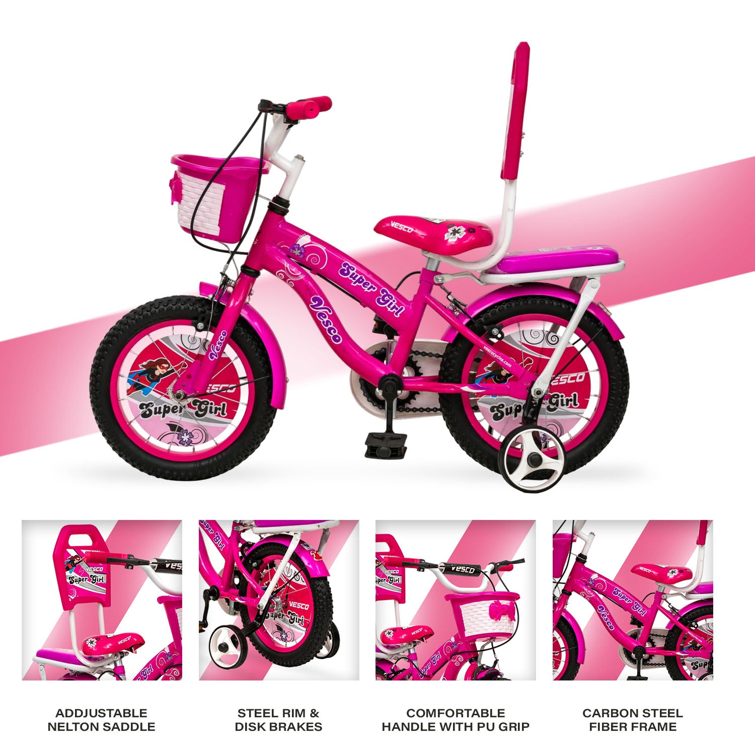 VESCO Super Girl Cycles for Kids 14T Bike with Balance Tyre Vesco Cycles