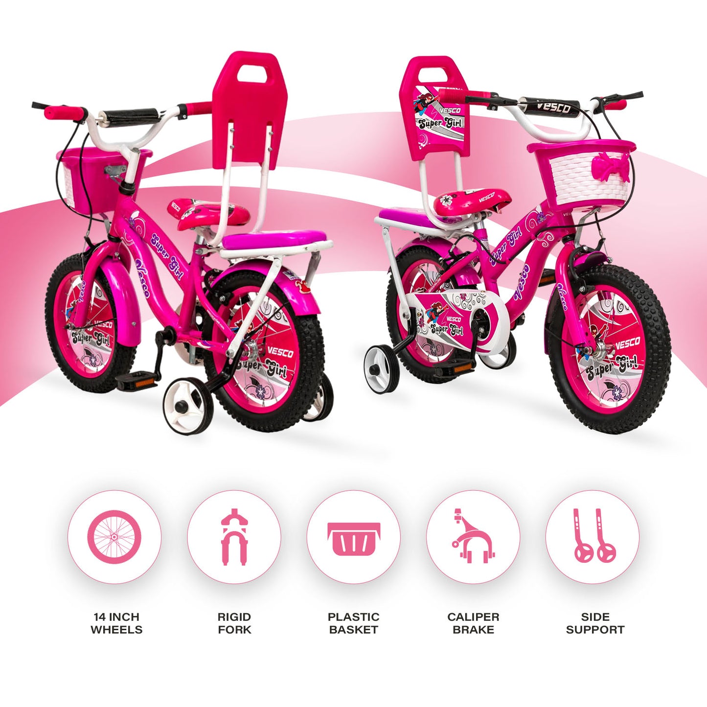 VESCO Super Girl Cycles for Kids 14T Bike with Balance Tyre - A+ Content