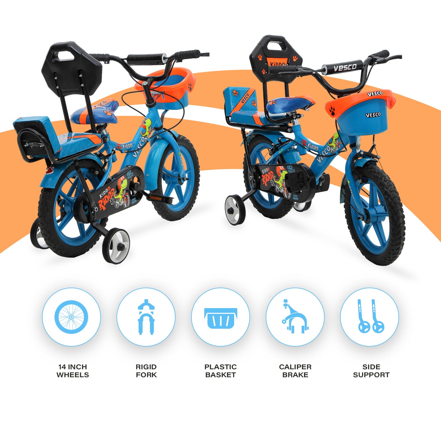 VESCO Kiddo Cycle 14-T Kids Sports Bicycle Training Wheels - Blue - A+ Content