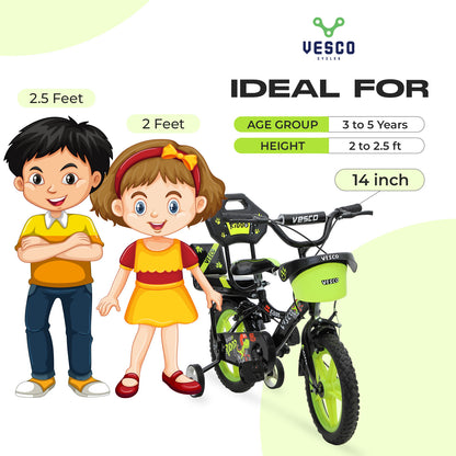 VESCO Kiddo Cycle 14-T Kids Sports Bicycle Training Wheels - Green