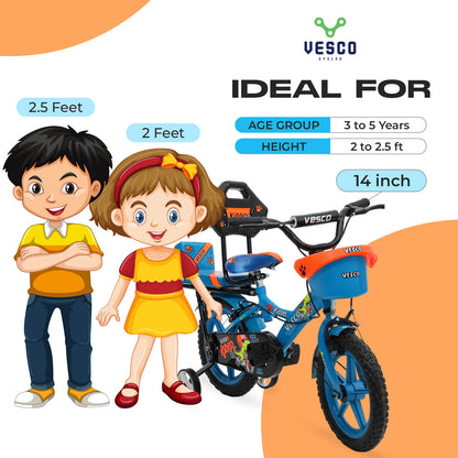 VESCO Kiddo Cycle 14-T Kids Sports Bicycle Training Wheels - Blue